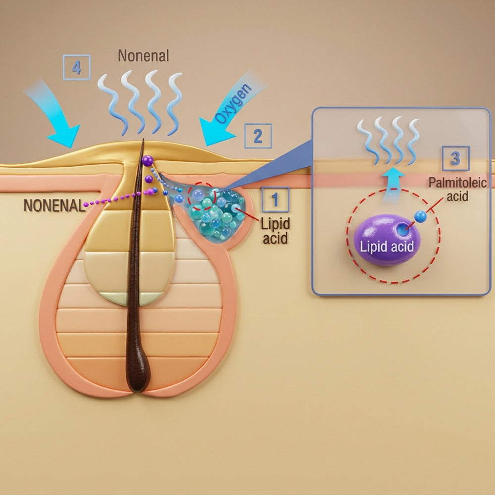 How 2-nonenal forms on skin